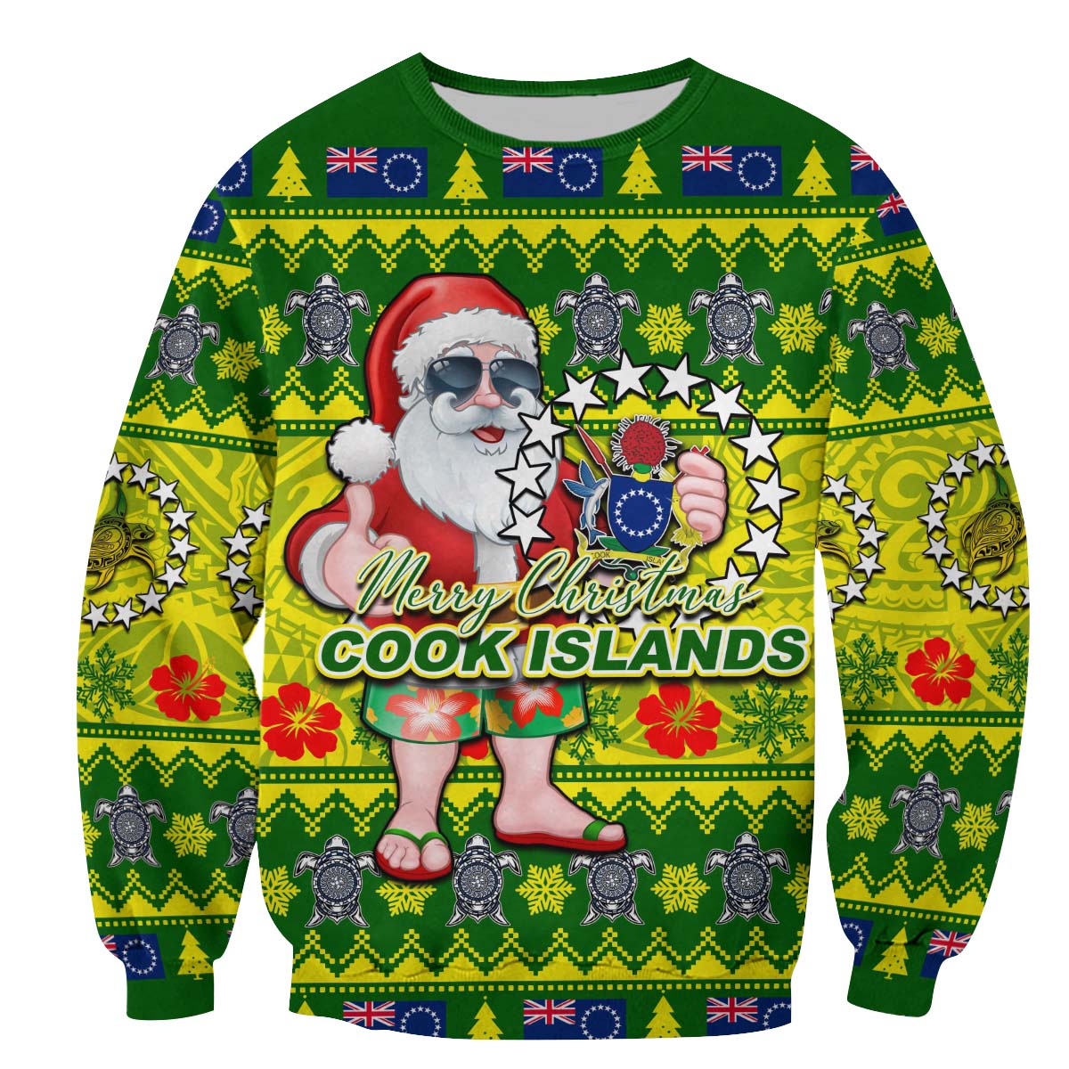 Cook Islands Christmas Sweatshirt Cool Santa Claus LT6 Unisex Green - Polynesian Pride