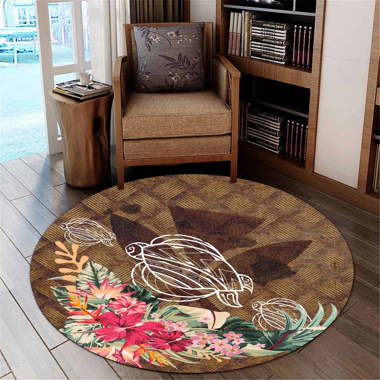 Kanaka Turtle Tropical Knit Background Round Carpet - AH Round Carpet Luxurious Plush - Polynesian Pride