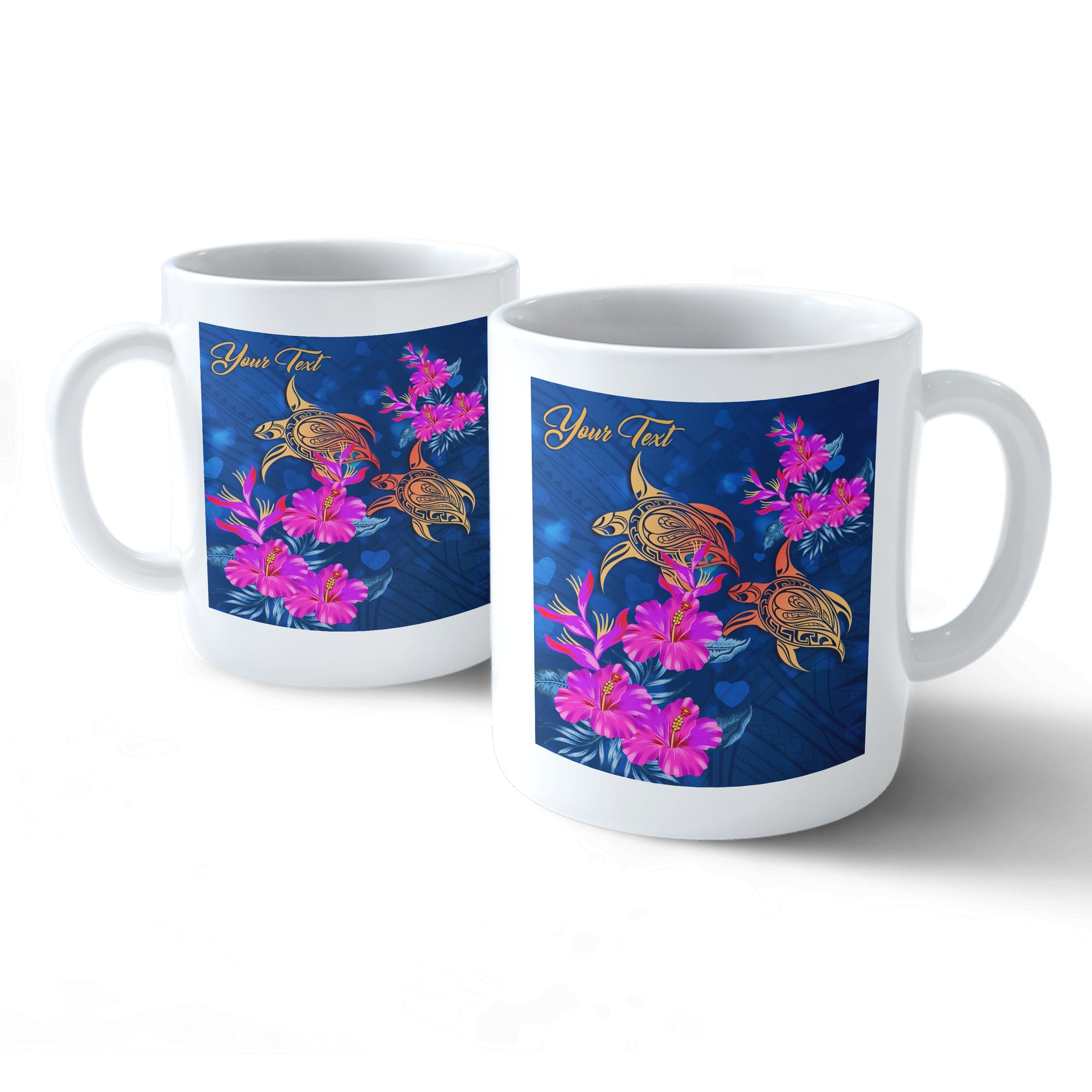 (Personalized) Hawaii Couple Turtle Hibiscus Valentine Mug - Light Style - AH Mug 11oz White - Polynesian Pride