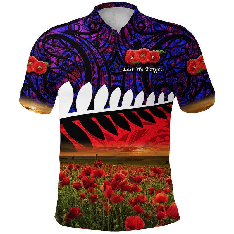 New Zealand Maori ANZAC Polo Shirt Poppy Vibes Purple LT8 Purple - Polynesian Pride