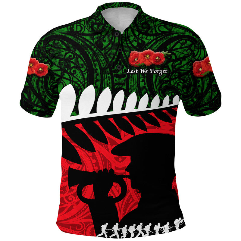 Custom New Zealand Maori ANZAC Polo Shirt Remembrance Soldier Green LT8 Green - Polynesian Pride