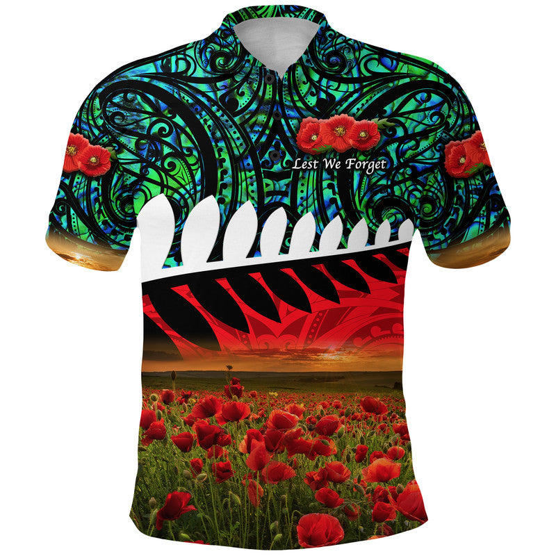 New Zealand Maori ANZAC Polo Shirt Poppy Vibes Turquoise LT8 Turquoise - Polynesian Pride