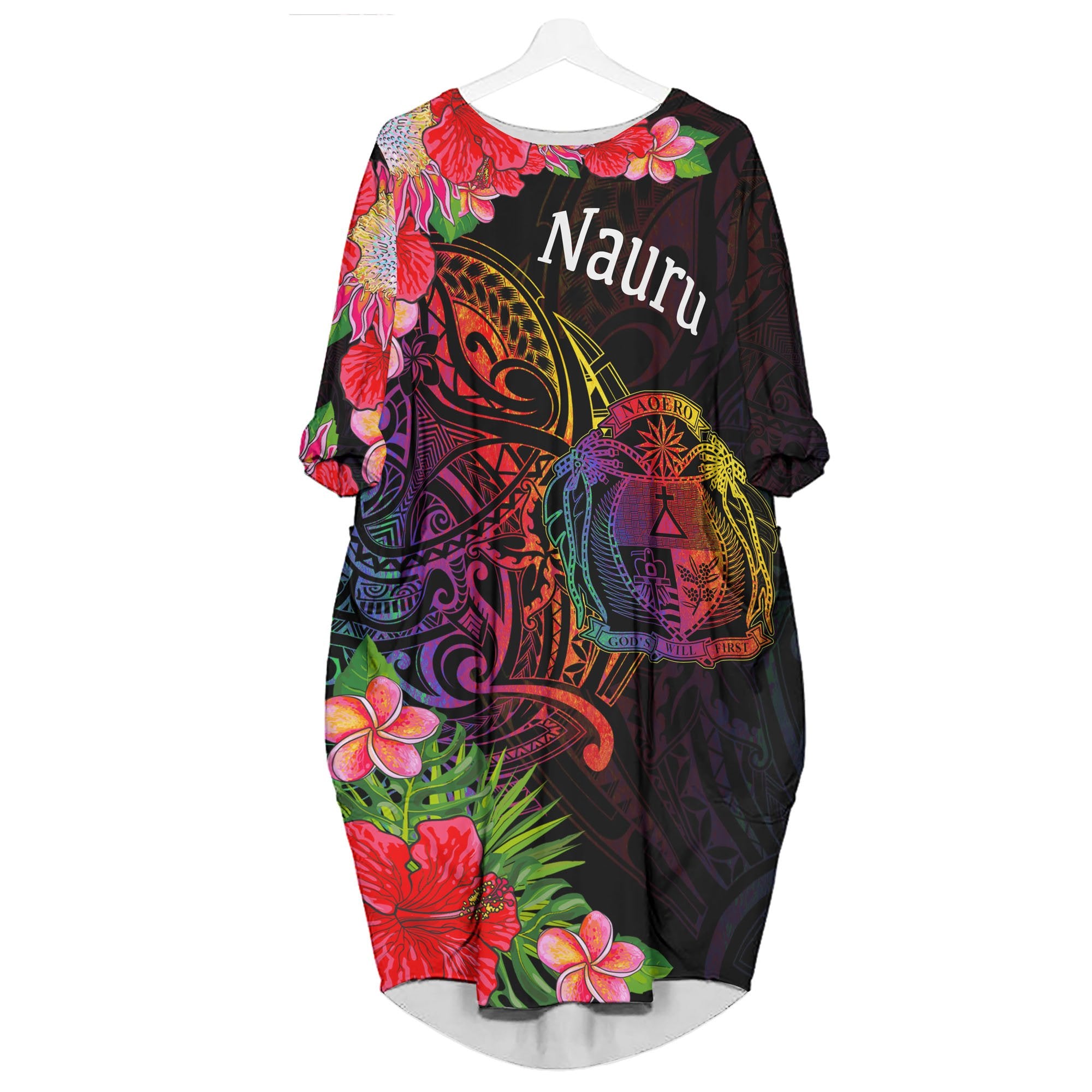 Nauru Batwing Pocket Dress - Tropical Hippie Style Women Black - Polynesian Pride