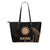 Nauru Polynesian Leather Tote Bag - Gold Tribal Wave Black - Polynesian Pride