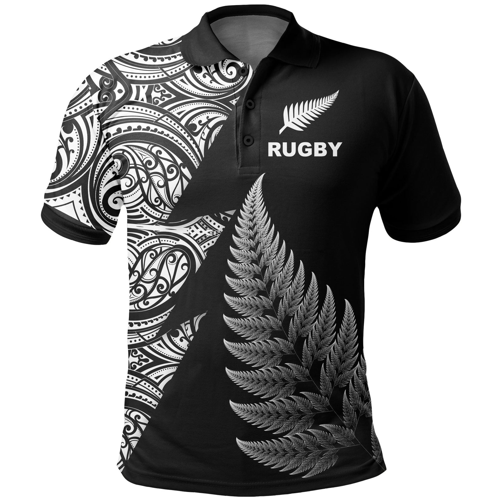 New Zealand Rugby Polo Shirt - Aotearoa Maori Style Black - Polynesian Pride