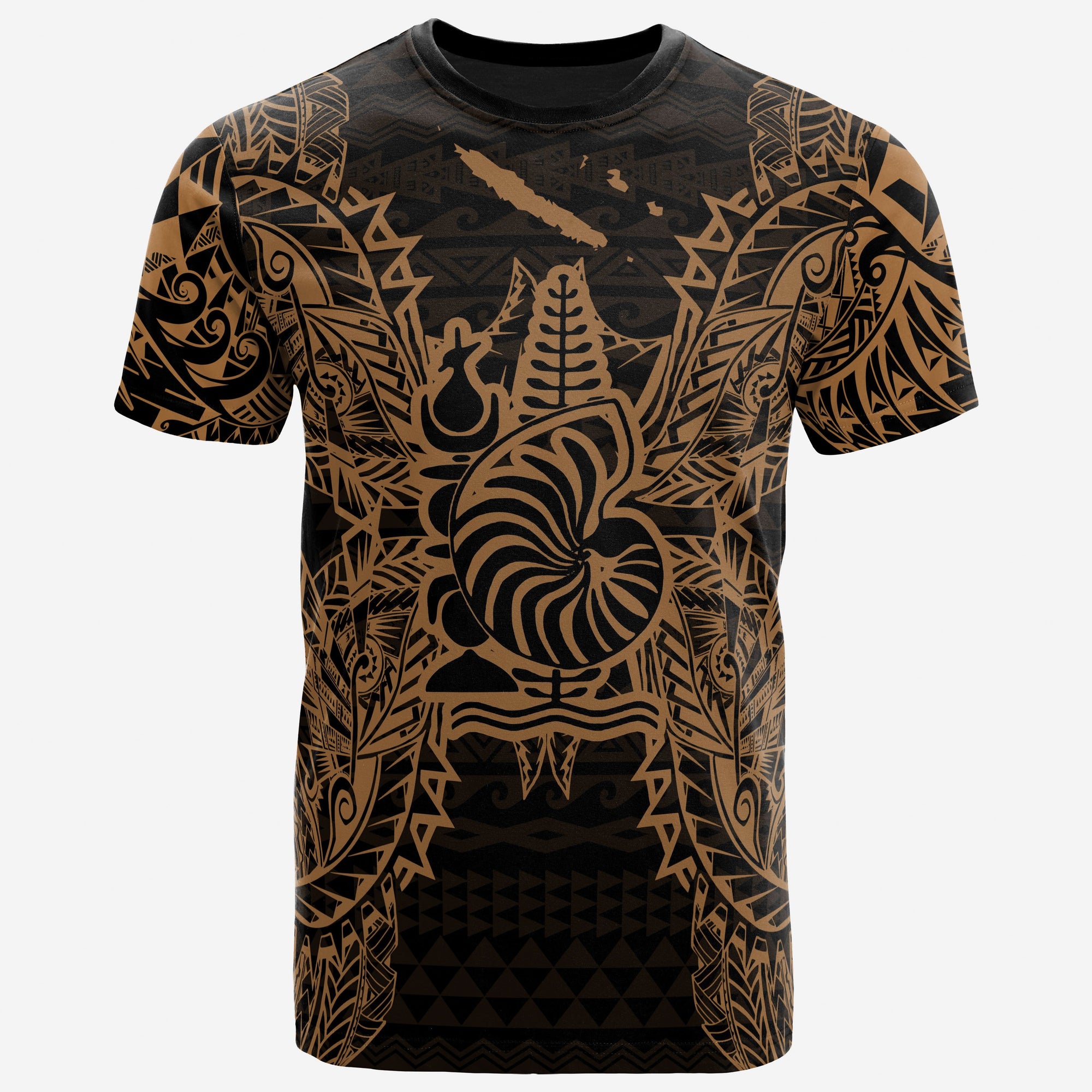 New Caledonia All T Shirt New Caledonia Coat Of Arms Map Polynesian Tattoo Gold Unisex Gold - Polynesian Pride