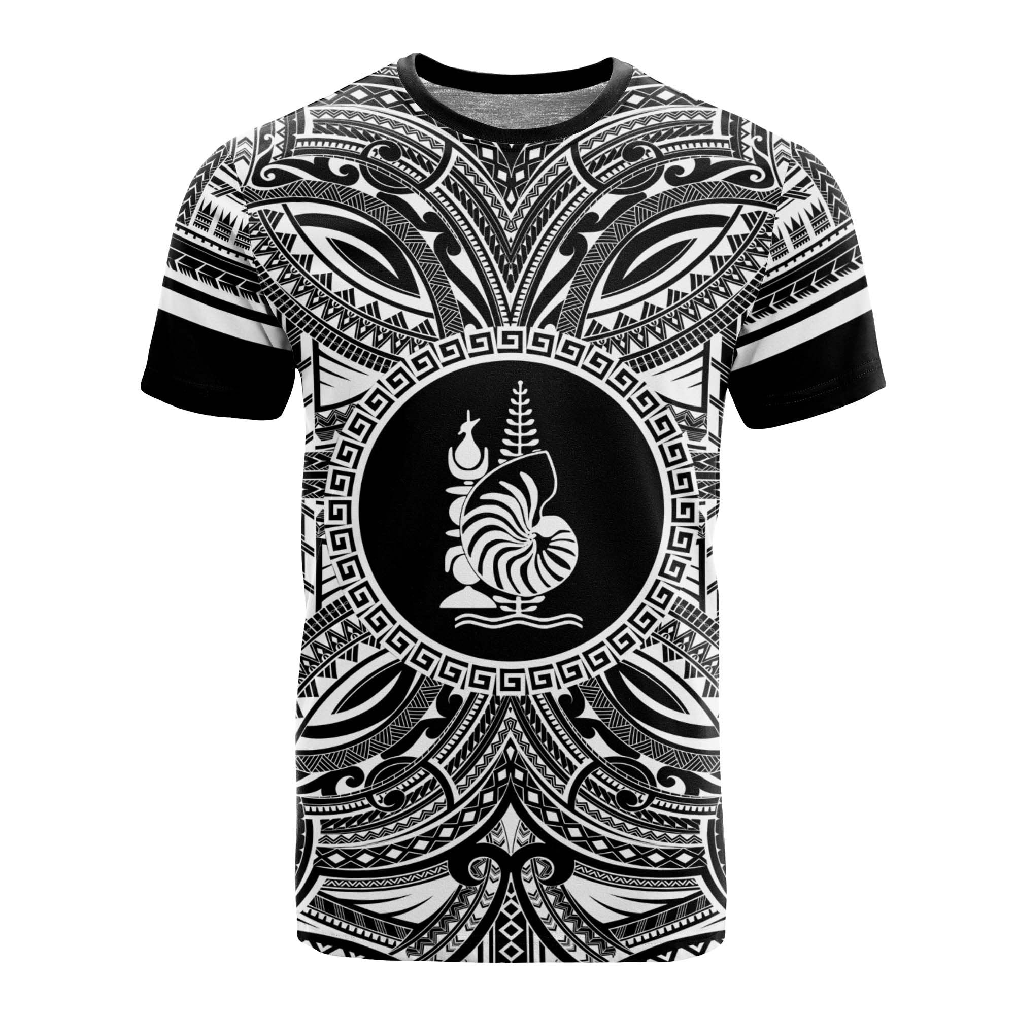 New Caledonia All T Shirt New Caledonia Coat Of Arms Polynesian White Black Unisex Black - Polynesian Pride