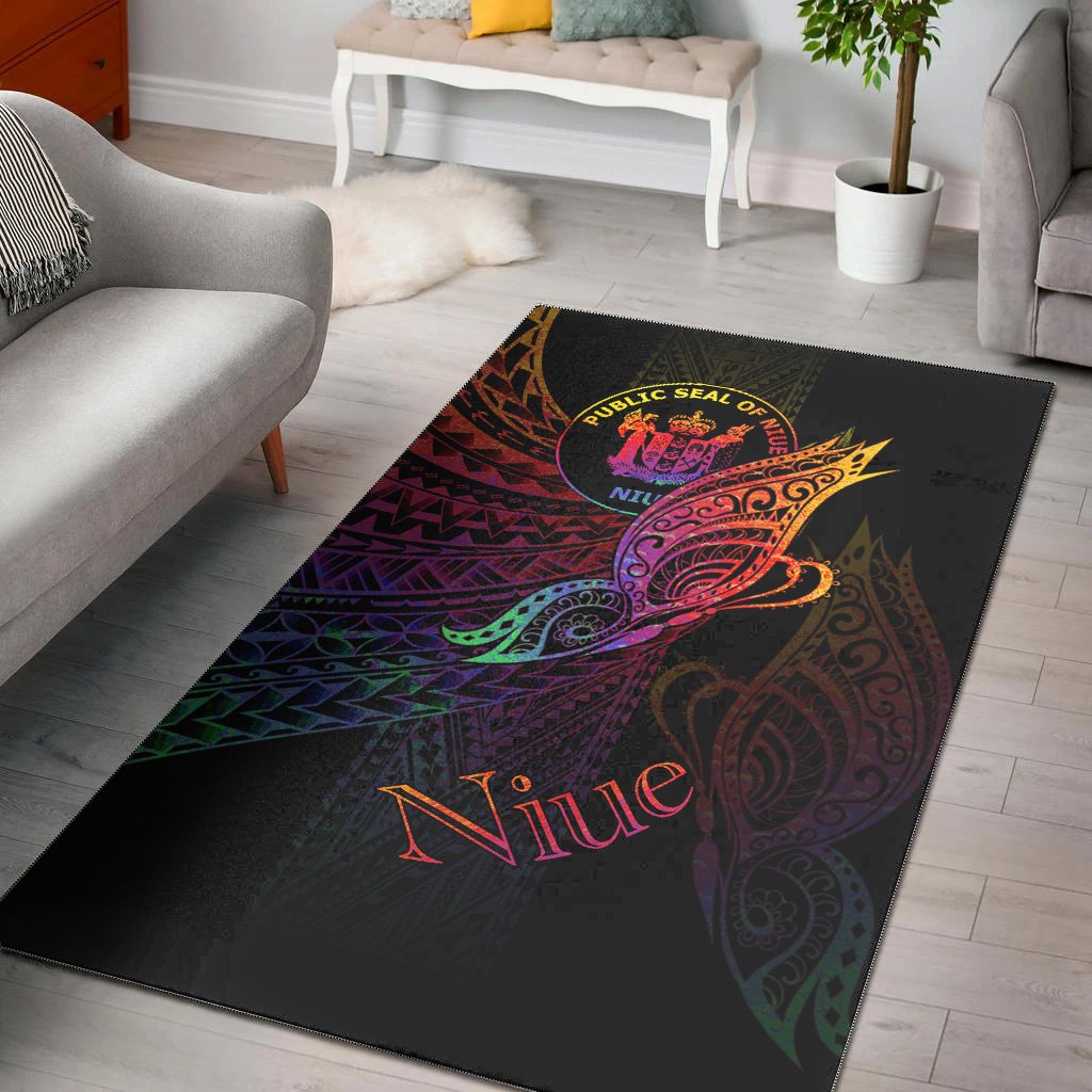 Niue Area Rug - Butterfly Polynesian Style Black - Polynesian Pride