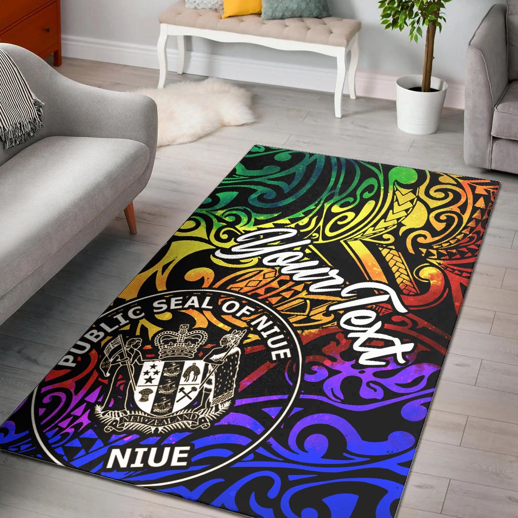 Niue Custom Personalised Area Rug - Rainbow Polynesian Pattern Rainbow - Polynesian Pride
