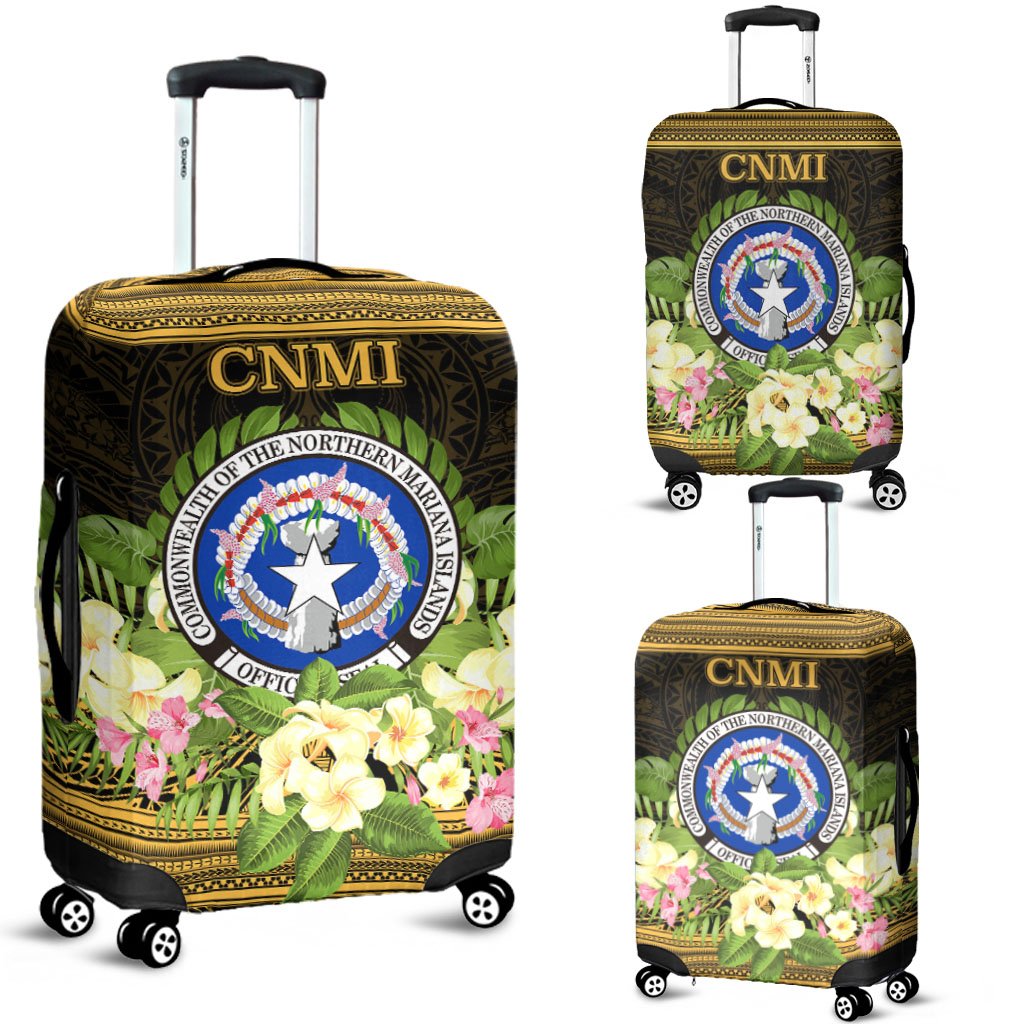 Northern Mariana Islands Luggage Covers - Polynesian Gold Patterns Collection Black - Polynesian Pride