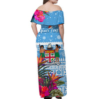 (Custom Personalised) Fiji Merry Christmas Off Shoulder Long Dress Tapa and Hibiscus LT13 - Polynesian Pride