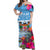 (Custom Personalised) Fiji Merry Christmas Off Shoulder Long Dress Tapa and Hibiscus LT13 Women Blue - Polynesian Pride