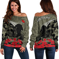 New Zealand ANZAC 2022 Off Shoulder Sweater Maori Camouflage LT14 Women - Polynesian Pride