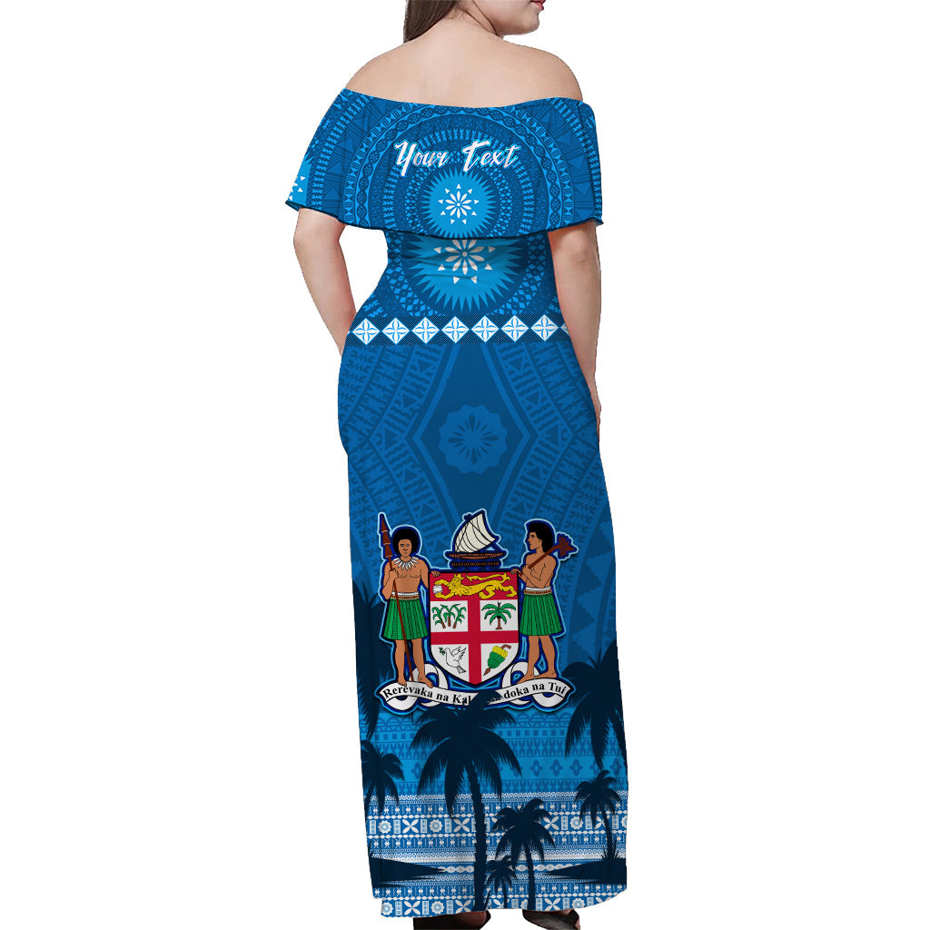 (Custom Personalised) Bula Fiji Off Shoulder Long Dress Fijian Tapa with Palm Tree LT13 - Polynesian Pride