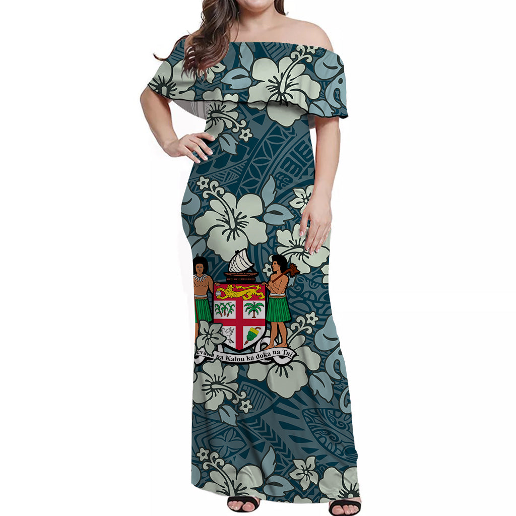 Fiji Tie Dye Off Shoulder Long Dress Polynesian Special Tribal Creative Tropical Flowers Ver.02 LT13 Women Art - Polynesian Pride