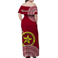 (Custom Personalised) Tonga Eua High School Off Shoulder Long Dress Class Of Year Tongan Ngatu Pattern LT14 - Polynesian Pride