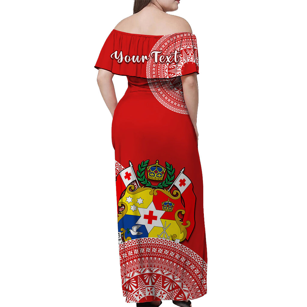 (Custom Personalised) Tonga Off Shoulder Long Dress Tongan Coat Of Arms Ngatu Pattern LT14 - Polynesian Pride