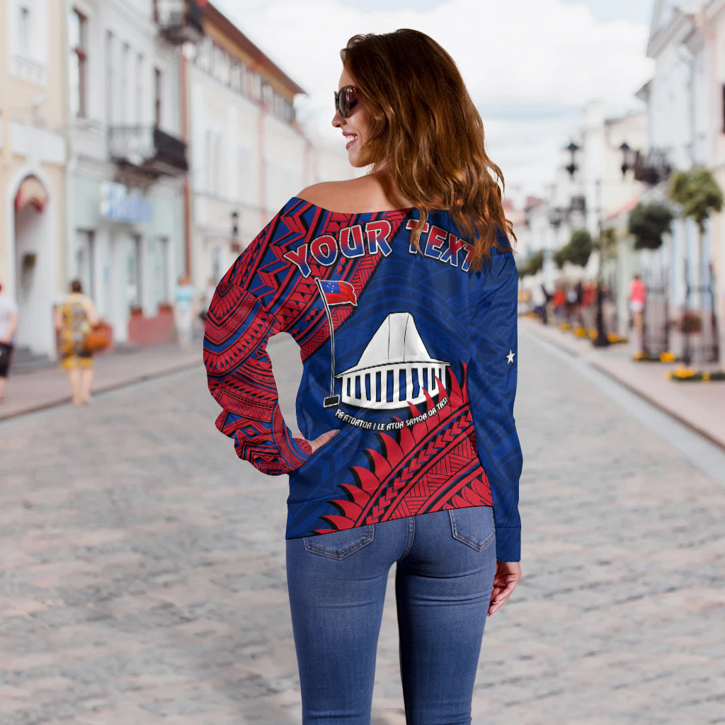(Custom Personalised) F.A.S.T Samoa Off Shoulder Sweater Samoan Coat Of Arms Polynesian Pattern LT14 - Polynesian Pride