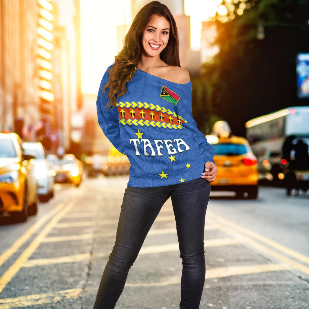 (Custom Personalised) Tafea Province Off Shoulder Sweater Vanuatu Pig Tusk Polynesian Flag Style LT14 - Polynesian Pride