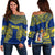 (Custom Personalised) Niue Off Shoulder Sweater Hiapo Mix Polynesian Happy Constitution Day LT14 Women Blue - Polynesian Pride