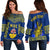 (Custom Personalised) Niue Off Shoulder Sweater Happy Constitution Day Niuean Hiapo Crab With Map LT14 Women Blue - Polynesian Pride