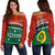 (Custom Personalised) Penama Province Off Shoulder Sweater Vanuatu Pig Tusk Polynesian Flag Style LT14 Women Green - Polynesian Pride