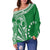 (Custom Text and Number) Cook Islands Tatau Off Shoulder Sweater Symbolize Passion Stars Version Green LT13 - Polynesian Pride