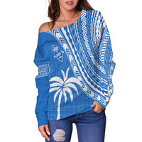 Fiji Rugby Sevens Off Shoulder Sweater Fijian 7s Tapa Polynesian Blue Ver.01 LT13 - Polynesian Pride