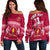 (Custom Text and Number) Beulah College Off Shoulder Sweater Ngatu Pattern Tonga LT13 Women Maroon - Polynesian Pride