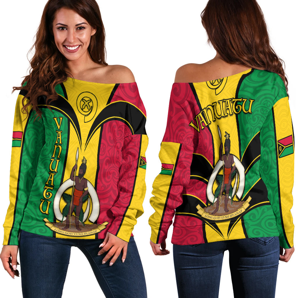 Vanuatu Off Shoulder Sweater Pig Tusk Polynesian LT13 Women Yellow - Polynesian Pride