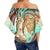 Hawaii Off Shoulder Waist Wrap Top Polynesian Shark And Sea Turtle Dreamy Turquoise Artsy LT14 - Polynesian Pride