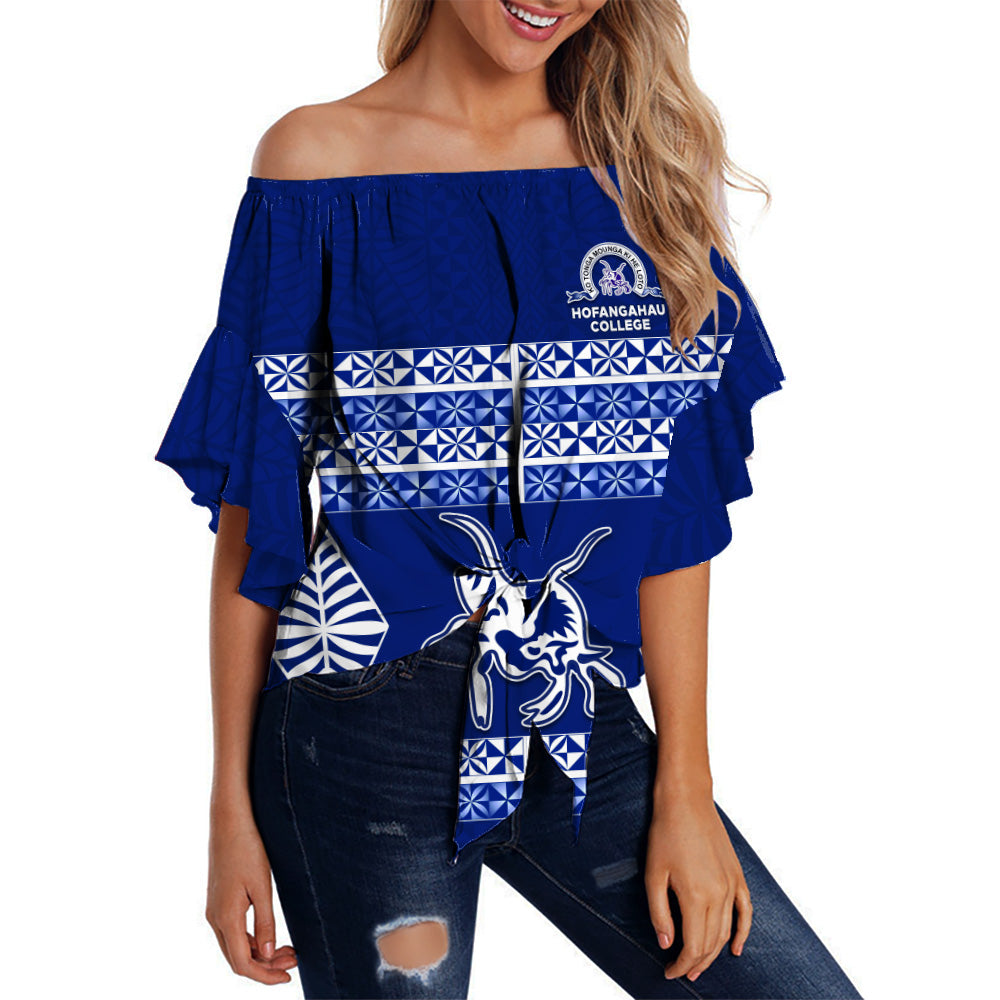 Hofangahau College Off Shoulder Waist Wrap Top Eua Tonga Pattern LT13 Women Blue - Polynesian Pride