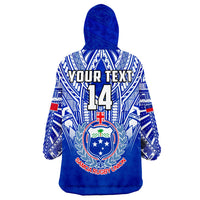 (Custom Text And Number) Samoa Rugby Wearable Blanket Hoodie Manu Samoa 7s Ginger Blue Polynesian LT14 - Polynesian Pride