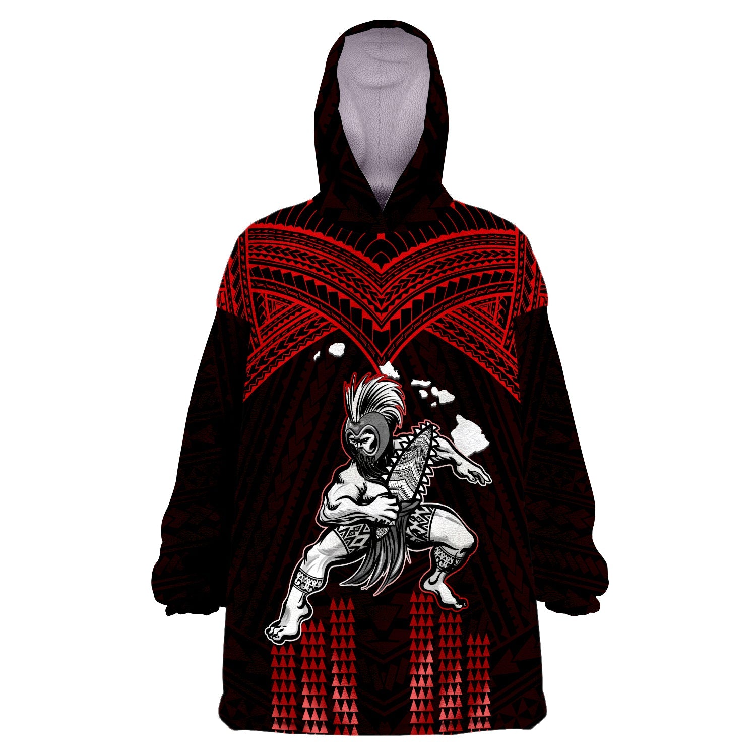 (Custom Personalised) Hawaii Wearable Blanket Hoodie Hawaiian Warrior With Weapon Polynesian Ver.05 LT14 One Size - Polynesian Pride