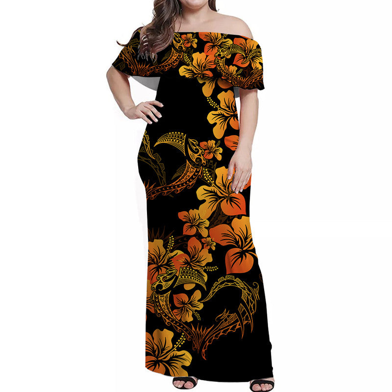 Polynesian Valentine Matching Dress and Hawaiian Shirt Hibiscus Flowers Orange Style LT6 - Polynesian Pride