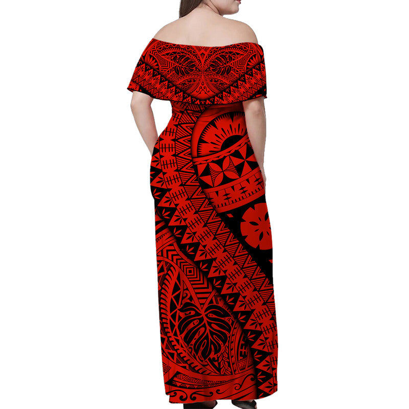 Polynesian Masi Kesa No2 Red Style Women Off Shoulder Long Dress LT9 Women Red - Polynesian Pride