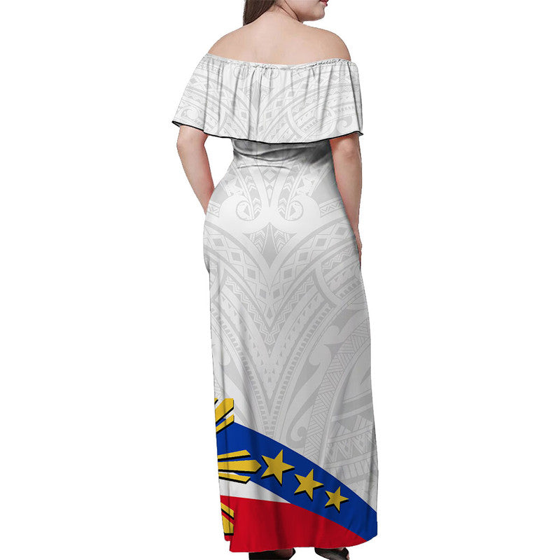 Pilipinas Off Shoulder Long Dress Simple Style - White LT6 - Polynesian Pride