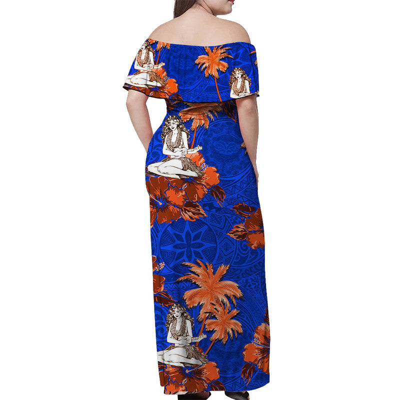Off Shoulder Long Dress - Hawaii Summer Hula Girl No.7 LT6 - Polynesian Pride