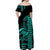 Hawaii Polynesian Warrior Kakau Off Shoulder Long Dress-Green LT6 - Polynesian Pride