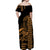 Hawaii Polynesian Warrior Kakau Off Shoulder Long Dress-Gold LT6 - Polynesian Pride