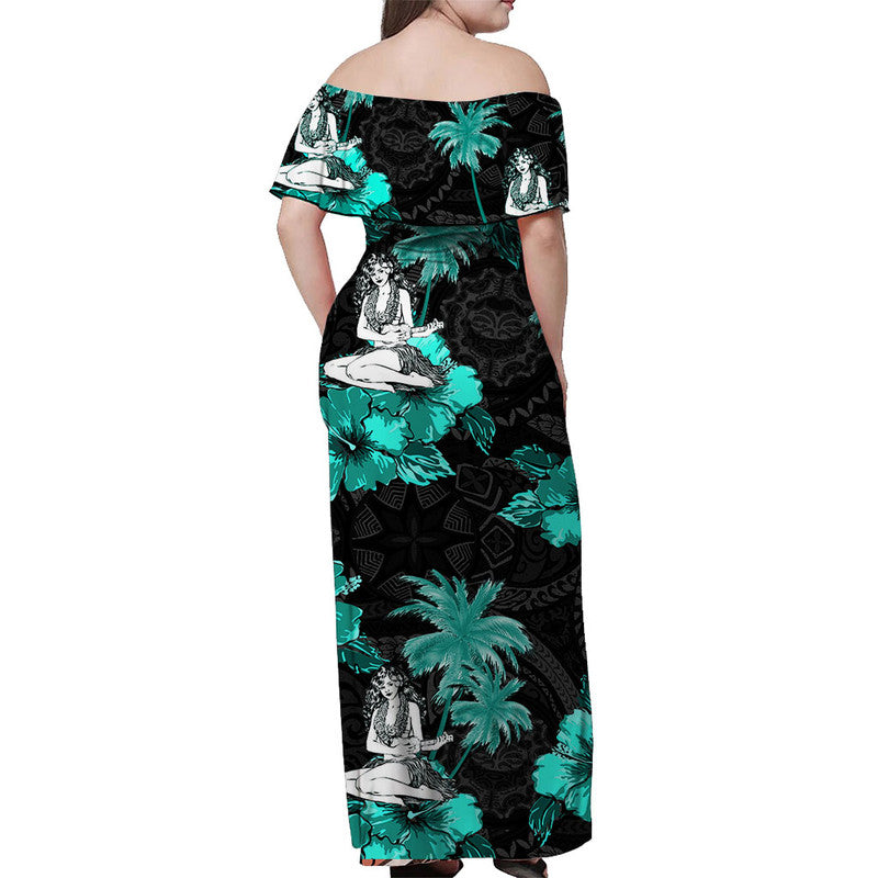 Off Shoulder Long Dress - Hawaii Summer Hula Girl No.4 LT6 - Polynesian Pride