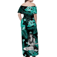 Hawaii Summer Colorful Off Shoulder Long Dress Hula Girl Turquesa LT6 - Polynesian Pride