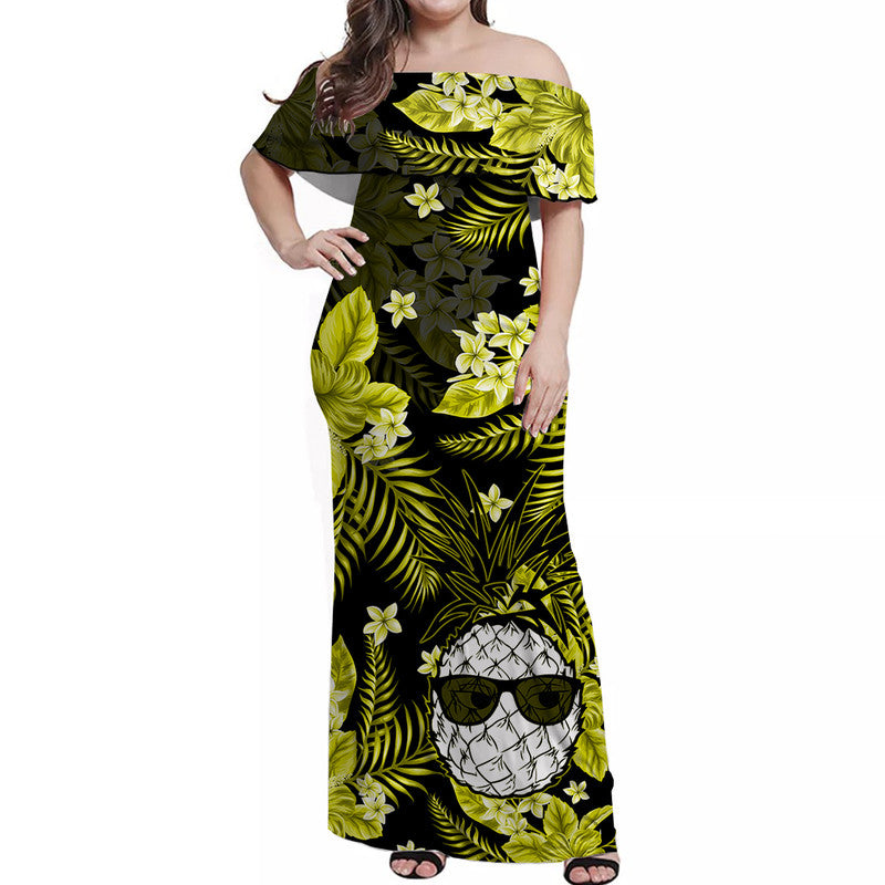 Hawaii Summer Colorful Pineapple Matching Dress and Hawaiian Shirt Yellow LT6 - Polynesian Pride