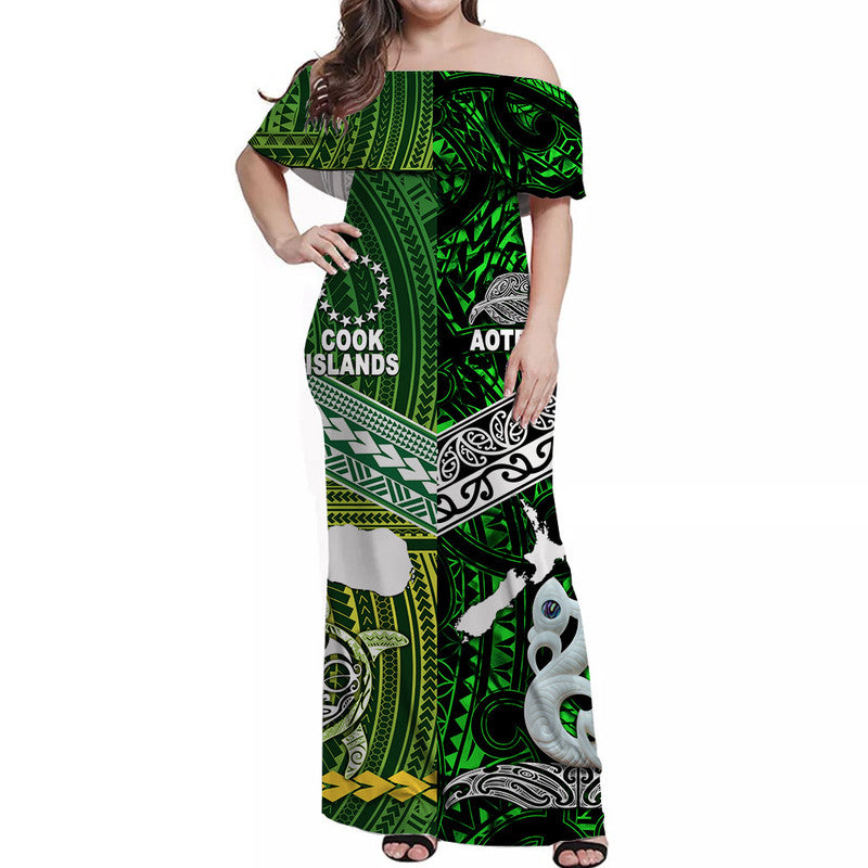Polynesian Matching Hawaiian Shirt and Dress New Zealand Cook Islands Together Green LT8 - Polynesian Pride