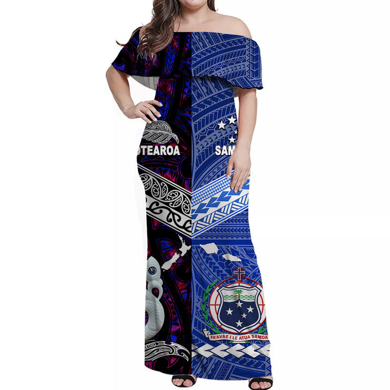 (Custom Personalised) Samoa And New Zealand Off Shoulder Long Dress Together - Purple LT8 Women Purple - Polynesian Pride