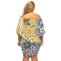 Traditional Polynesian Tribal Tattoo Retro Women Off shoulder Short Dress Yellow LT9 - Polynesian Pride