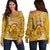 Hawaii Mililani High School Off Shoulder Sweater Tribal Kakau LT9 Women Yellow - Polynesian Pride