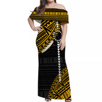 Cook Islands Tribal Personalised Off Shoulder Long Dress Island Map - Manihiki Island LT7 Long Dress Black - Polynesian Pride