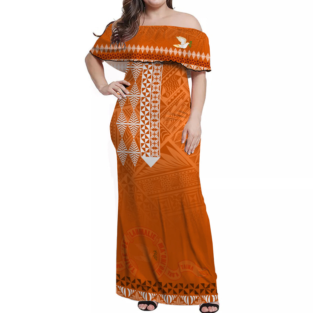 Tonga Kolisi Tailulu Ha'apai Off Shoulder Long Dress White Dove LT7 Long Dress Orange - Polynesian Pride