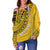 Cook Islands Tribal Personalised Off Shoulder Sweater Island Map - Aitutaki Island LT7 Yellow - Polynesian Pride